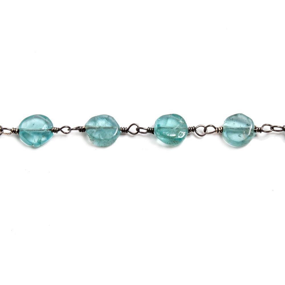 5.5mm Poolwater Blue Apatite coin Black Gold plated Chain by the foot 27 beads