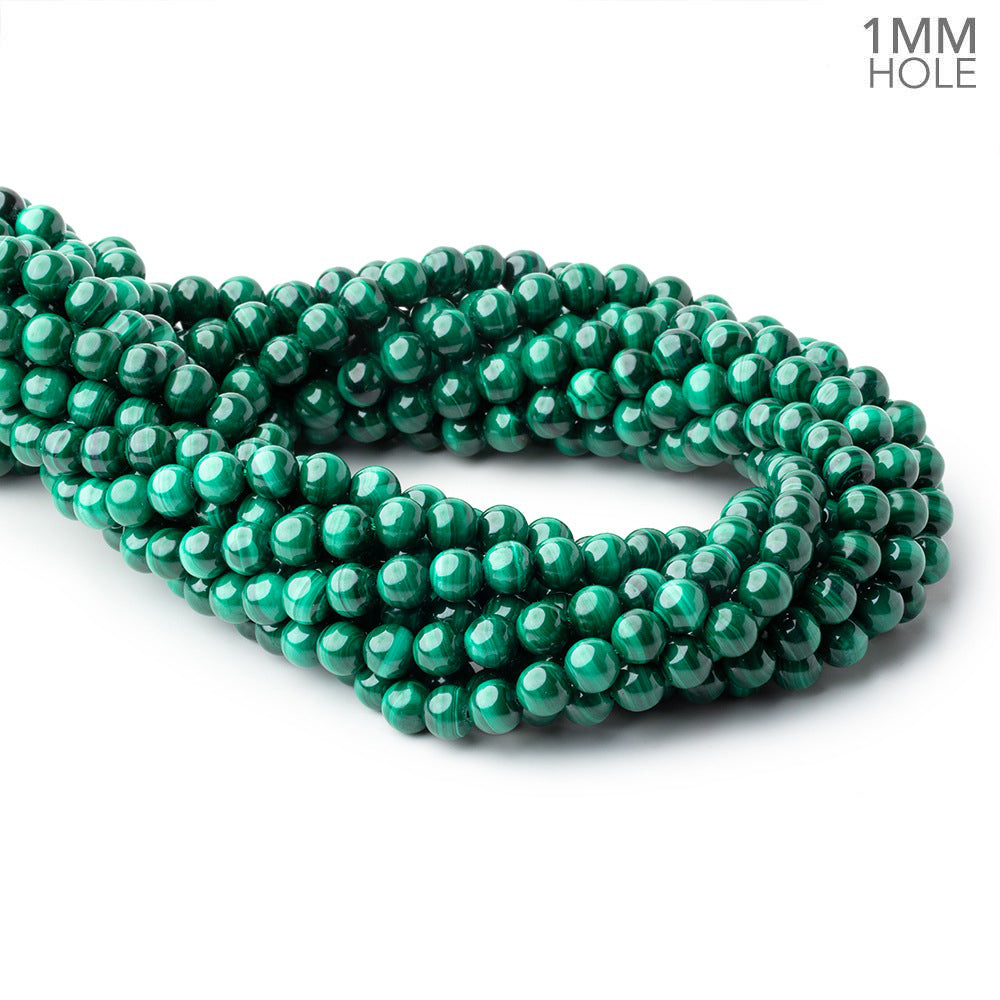6mm Malachite Plain Round Beads 16 inch 65 pieces 1mm Hole