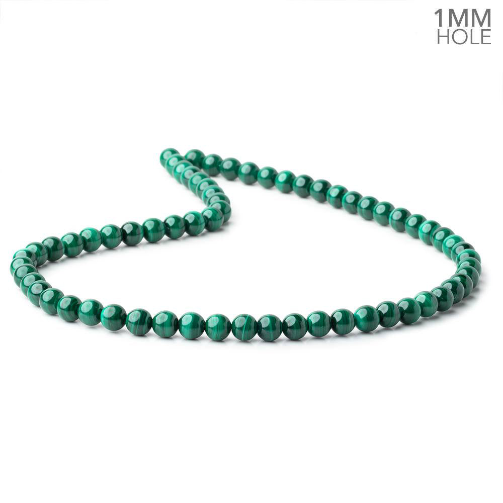 6mm Malachite Plain Round Beads 16 inch 65 pieces 1mm Hole