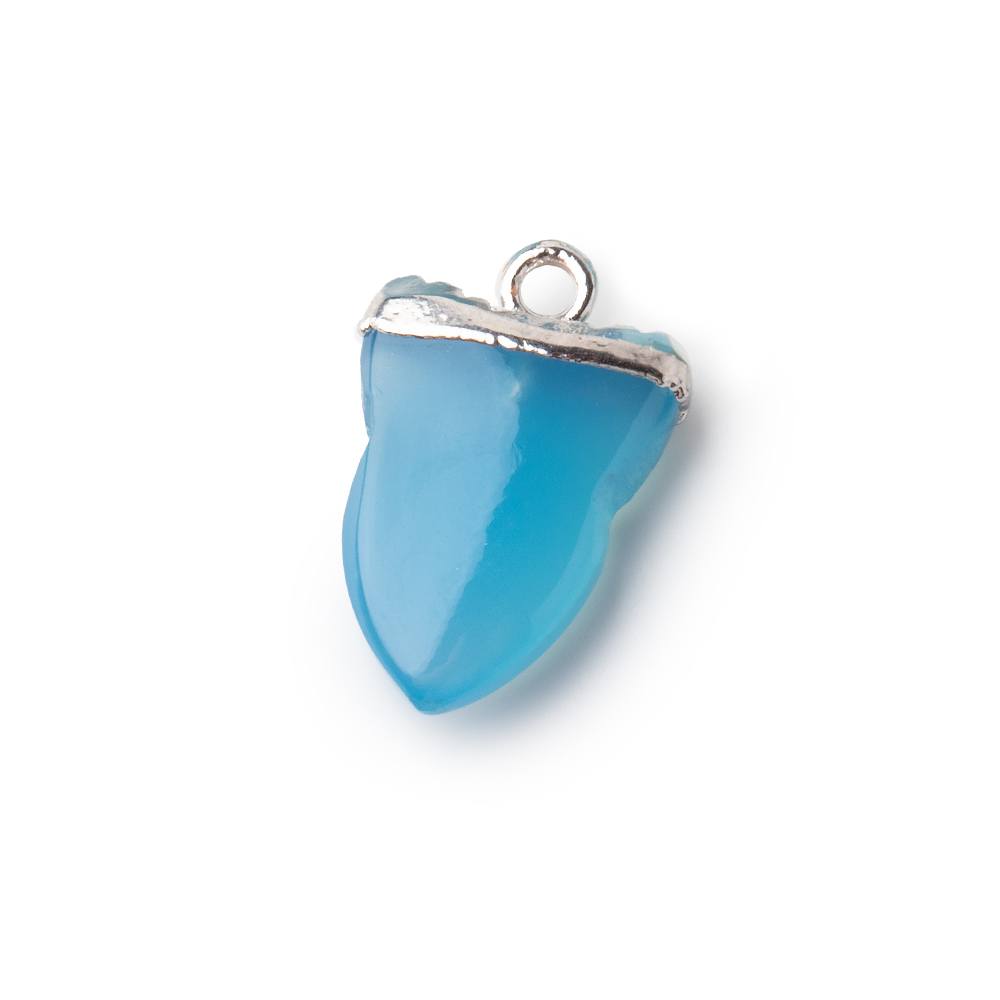 18x13mm Silver Leafed Royal Blue Chalcedony Shark Tooth Pendant 1 piece
