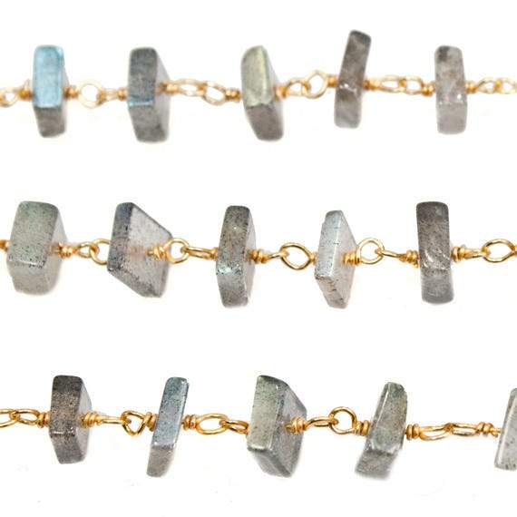 5mm Labradorite Plain Heshi on Vermeil Chain by the foot