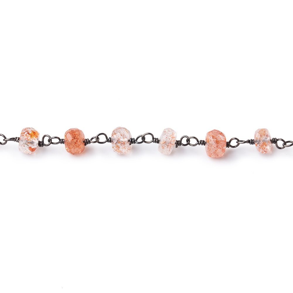 5mm Lepidocrocite Faceted Rondelles on Black Gold over .925 Silver Chain