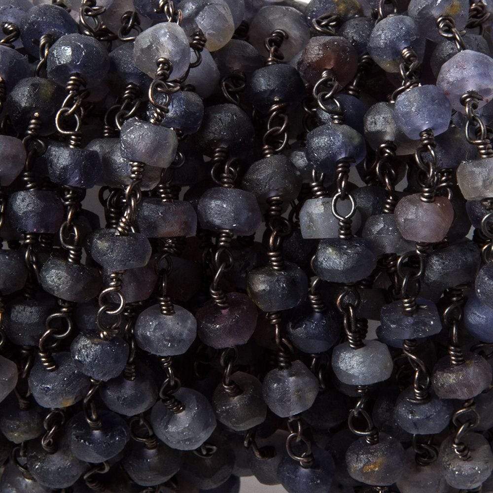 5mm Matte Iolite plain rondelle Black Gold plated Chain by the foot 39pcs