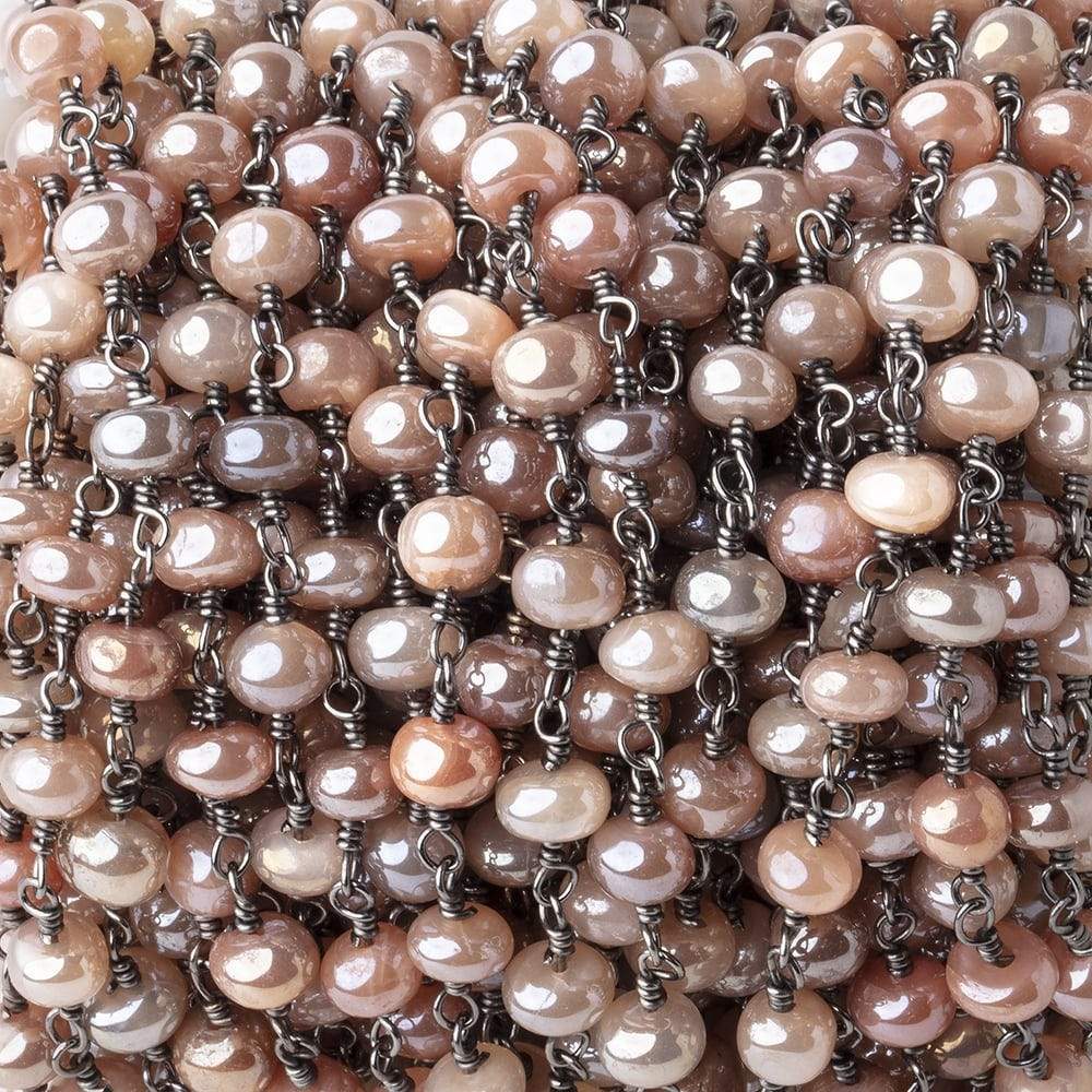 5mm Mystic Angel Skin Peach Moonstone Plain Rondelles Black Gold Chain by the Foot