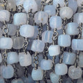 5mm Turkish Blue Chalcedony plain cube Black Gold plated Chain by the foot