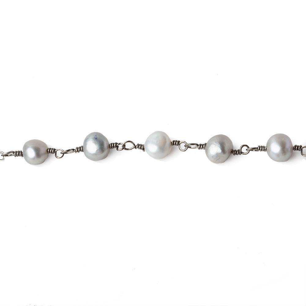 5x4-6x5mm Silver Baroque Pearls Black Gold plated Chain by the foot 25 pieces
