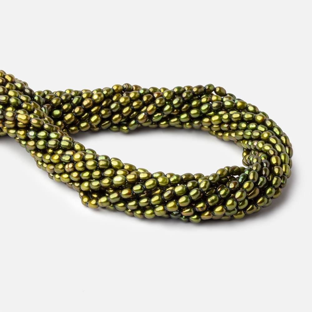5x4mm Avocado Green Straight Drill Oval Freshwater Pearl 15 inch 81 pieces