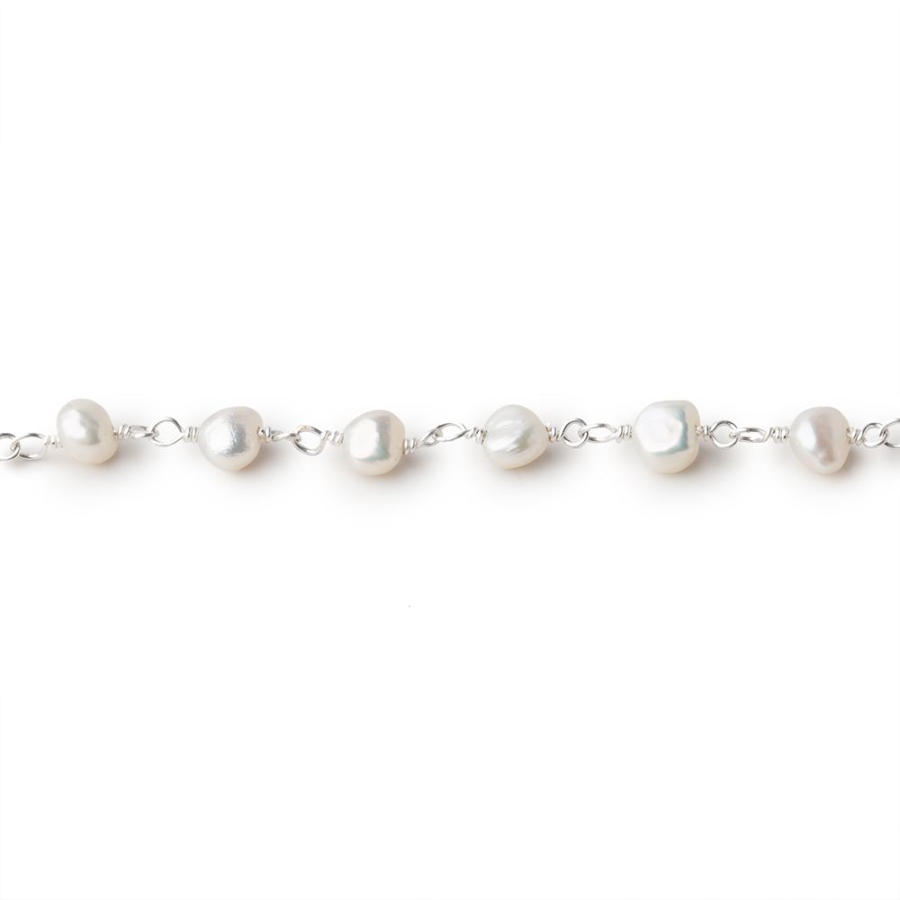 5x4mm Off White Baroque Pearl .925 Silver Chain  33 pieces