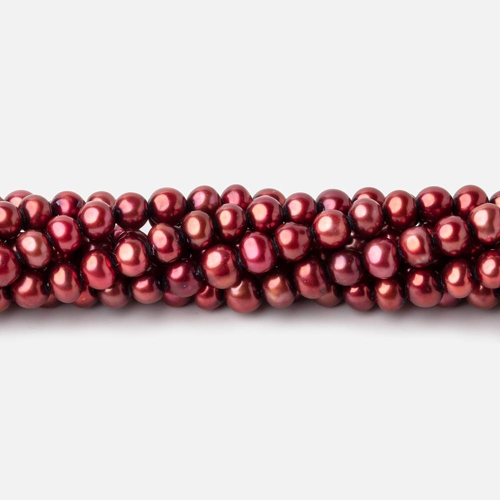 5x4mm Pomegranate Red Side Drilled Off Round Freshwater Pearl 15 inch 101 pieces