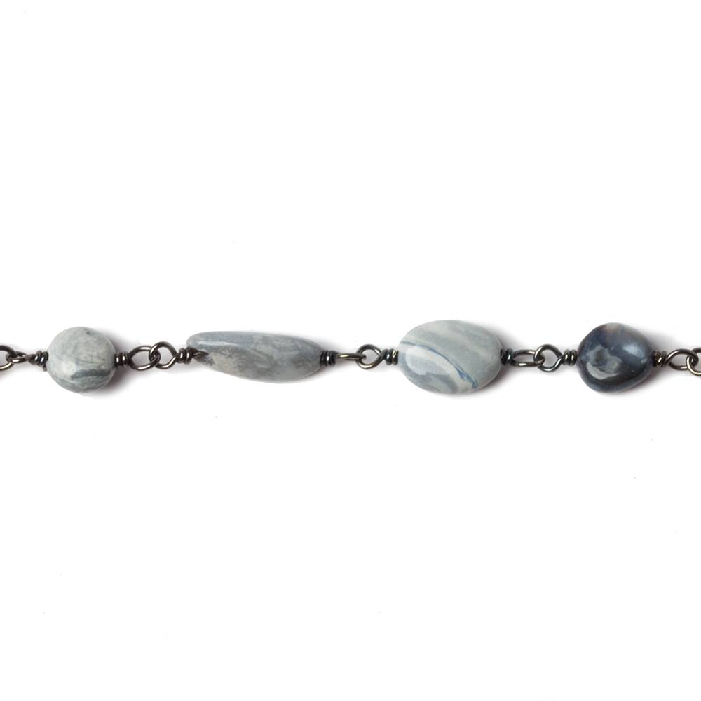 5x5-10x6mm Australian Opal plain nugget Black Gold .925 Chain by the foot 25 beads
