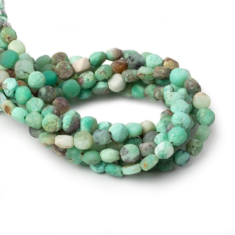 6-6.5mm Matte Chrysoprase & Matrix plain coins 7.5 inch 32 beads A