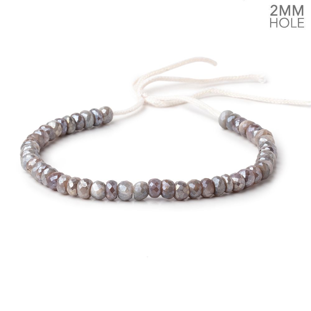 6-6.5mm Mystic Reddish Gray Moonstone 2mm Large Hole Faceted Rondelles 8 inch 50 Beads