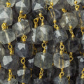 6-7.5mm Black Tourmalinated Quartz faceted cube Vermeil Chain by the foot