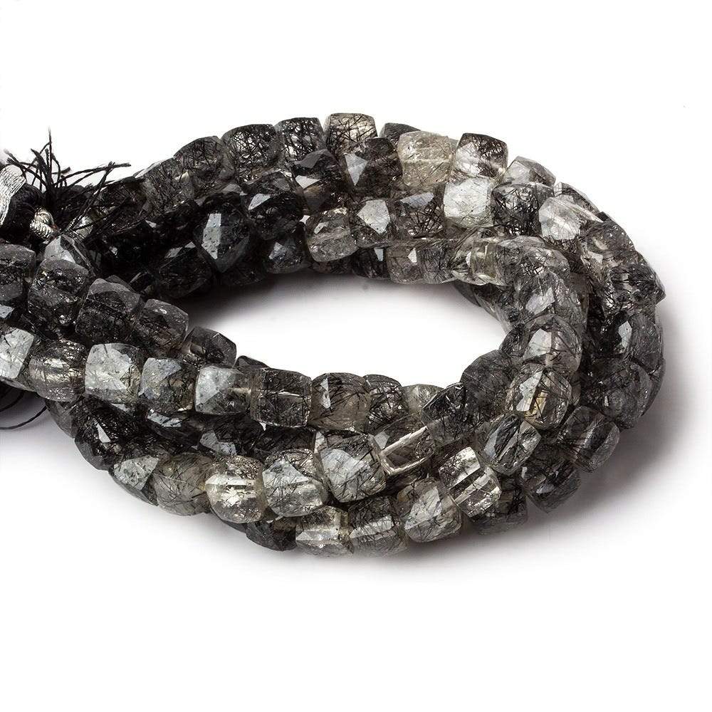 6-7mm Black Tourmalinated Quartz Faceted Cubes 8 inch 28 beads A