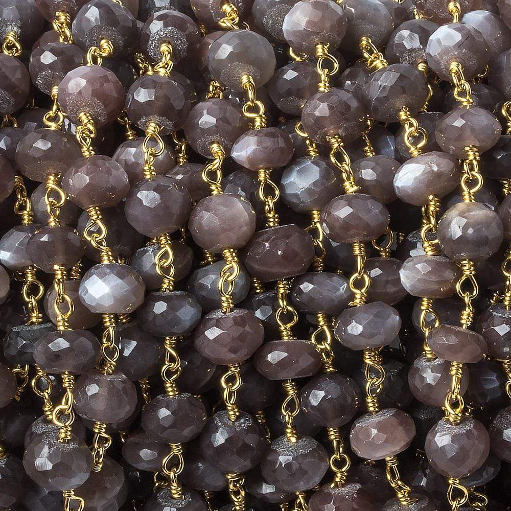 6-7mm Chocolate Moonstone rondelle Gold Chain by the foot 28 pieces