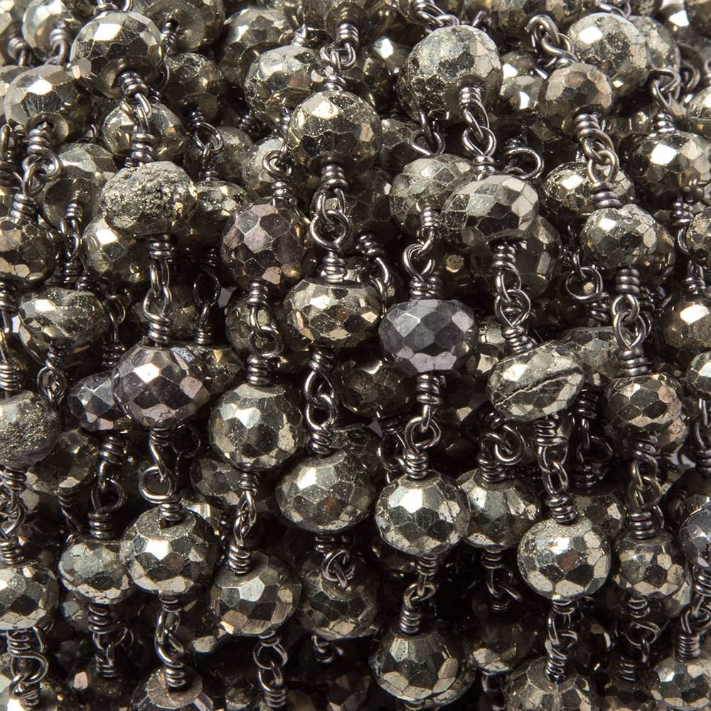 6-7mm Pyrite faceted rondelle Black Gold Chain by the foot 24 pieces