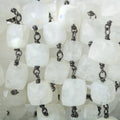 6-8mm Rainbow Moonstone cube Black Gold plated Silver Chain by the foot