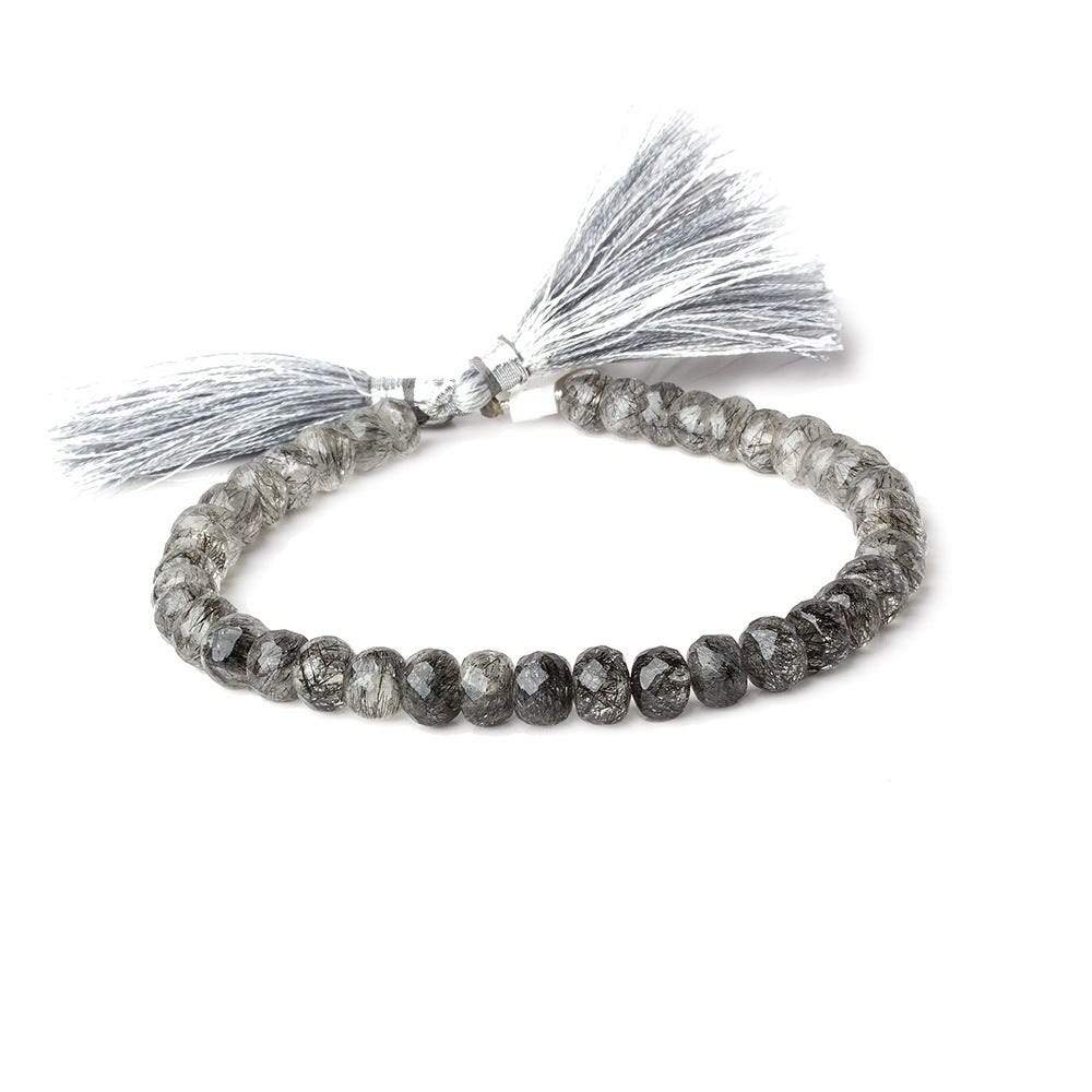 6.5-7.5mm Black Tourmalinated Quartz faceted rondelle beads 8 inch 39 pieces