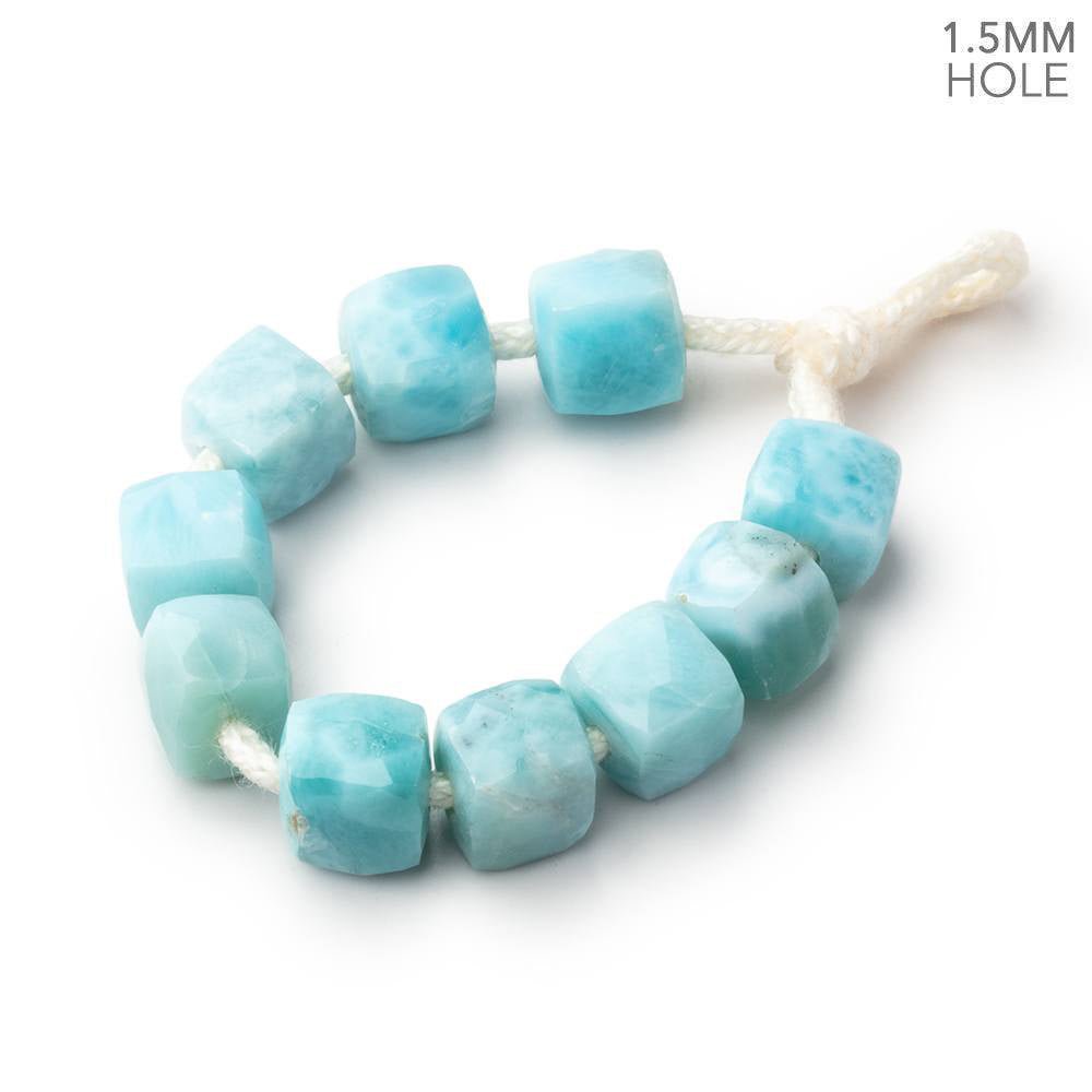 6.5-7mm Larimar 1.5mm Large Hole Faceted Cube Beads Set of 10