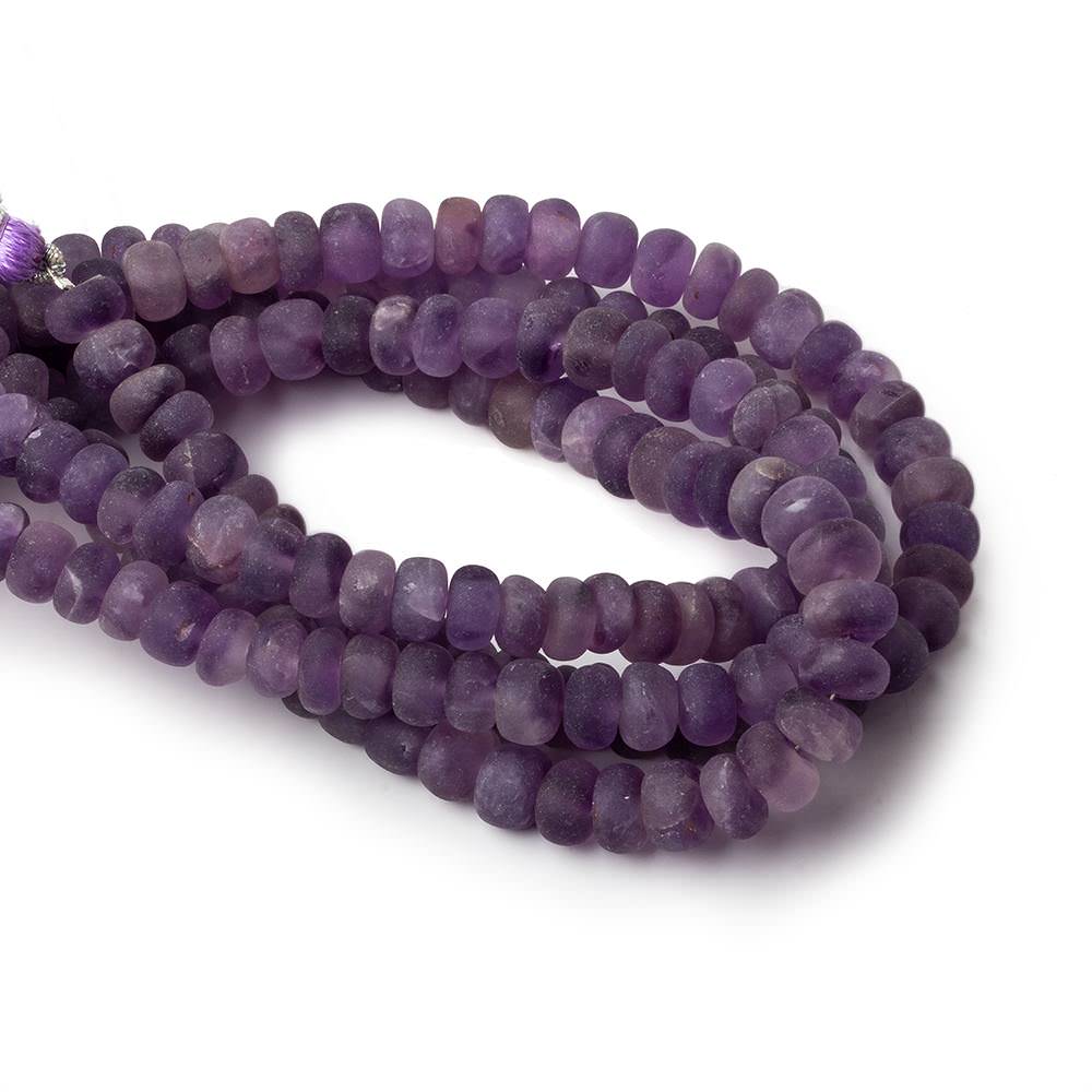 6.5-7.5mm Matte Amethyst plain rondelles 7.5 inch 40 beads A