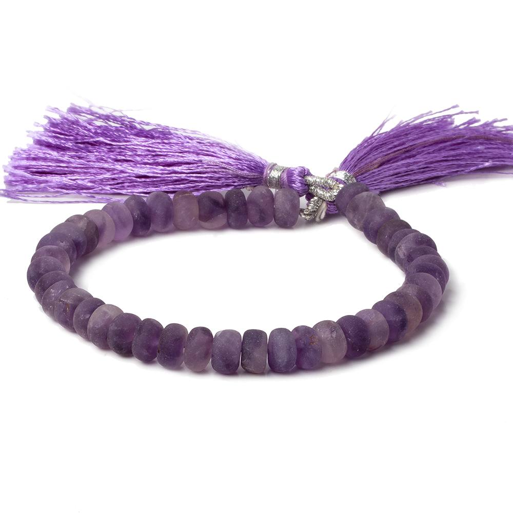 6.5-7.5mm Matte Amethyst plain rondelles 7.5 inch 40 beads A