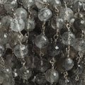6.5mm Black Tourmalinated Quartz faceted round Black Gold .925 Silver Chain by the foot 24 pieces