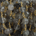 6.5mm Black Tourmalinated Quartz faceted round Vermeil Chain by the foot 24 pieces