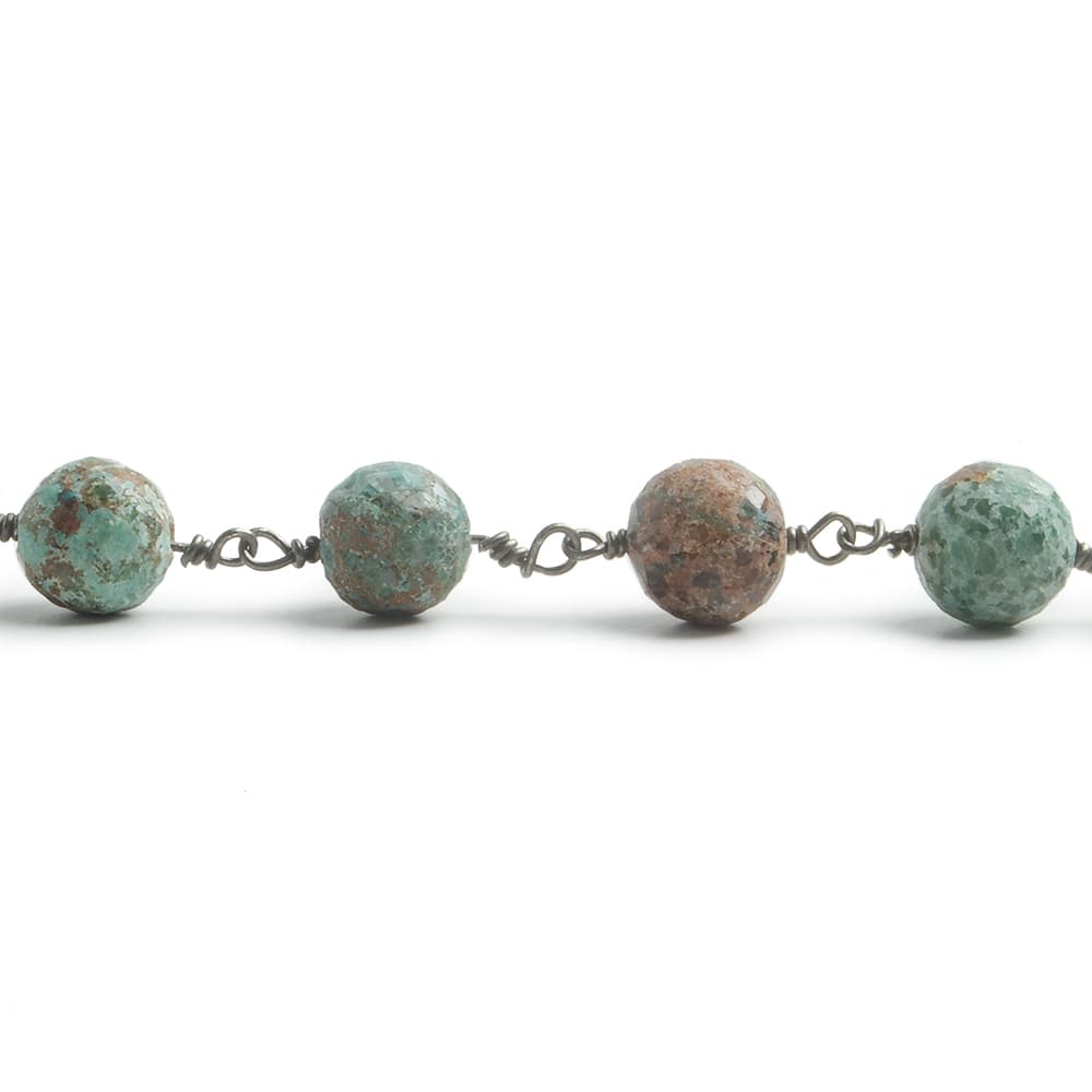 6.5mm Matte Chrysocolla faceted round Black Gold .925 Silver Chain 24 pieces
