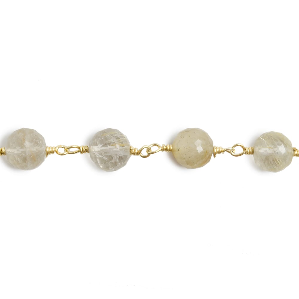 6.5mm Golden Rutilated Quartz faceted round Vermeil Chain by the foot 24 pieces