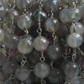 6.5mm Grey Moonstone faceted round Black Gold .925 Silver Chain by the foot 24 pieces