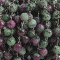 6.5mm Ruby in Zoisite faceted round Black Gold .925 Silver Chain by the foot 24 pieces