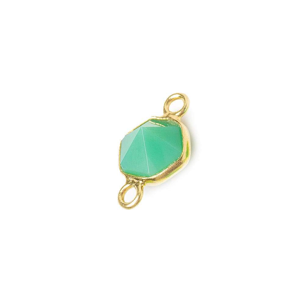 6.5mm Vermeil Bezel Green Onyx Hexagon double pavilion facet Connector 1 piece