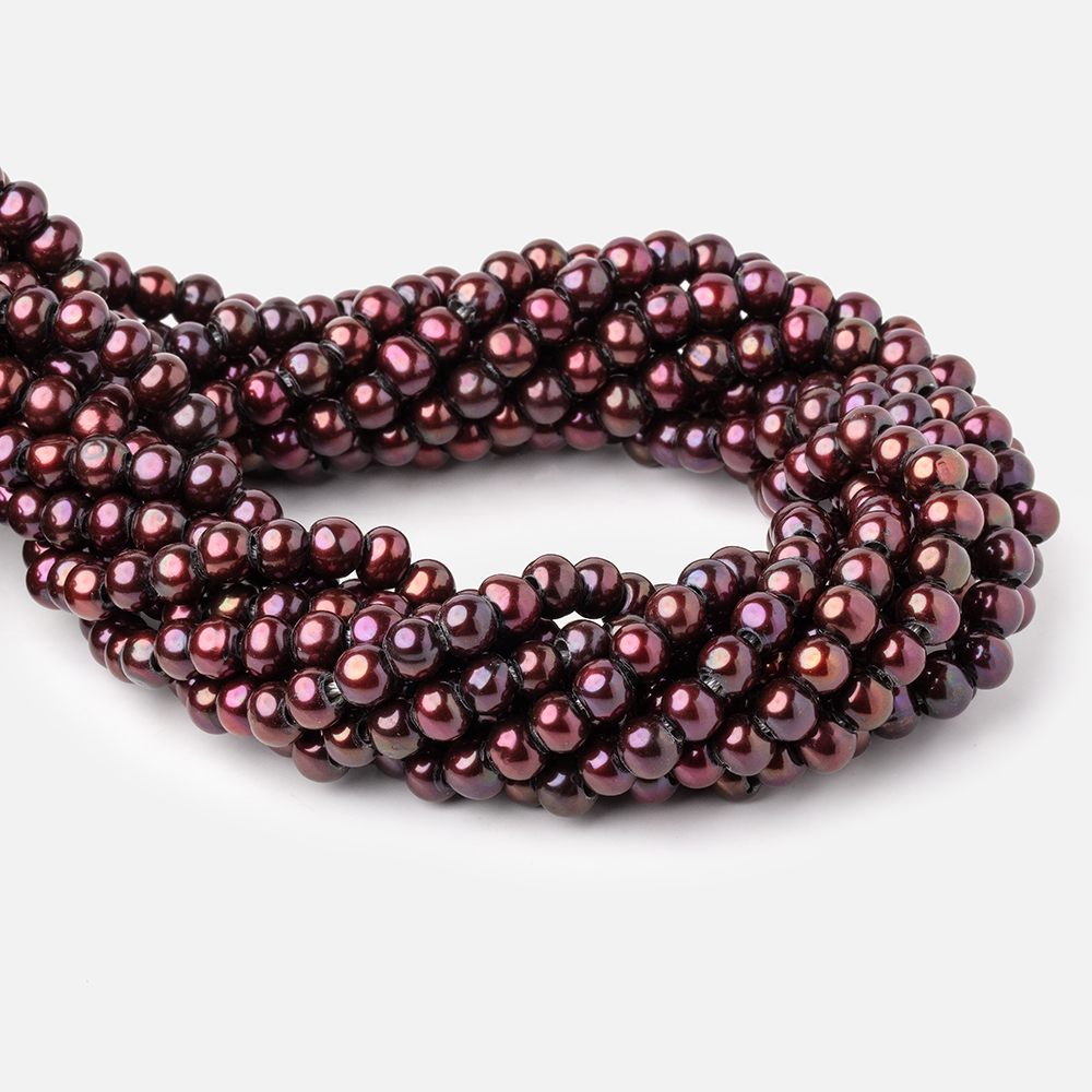 6-7mm Dark Wine Red Large Hole Off Round Freshwater Pearls 2.5mm ID 72 pcs
