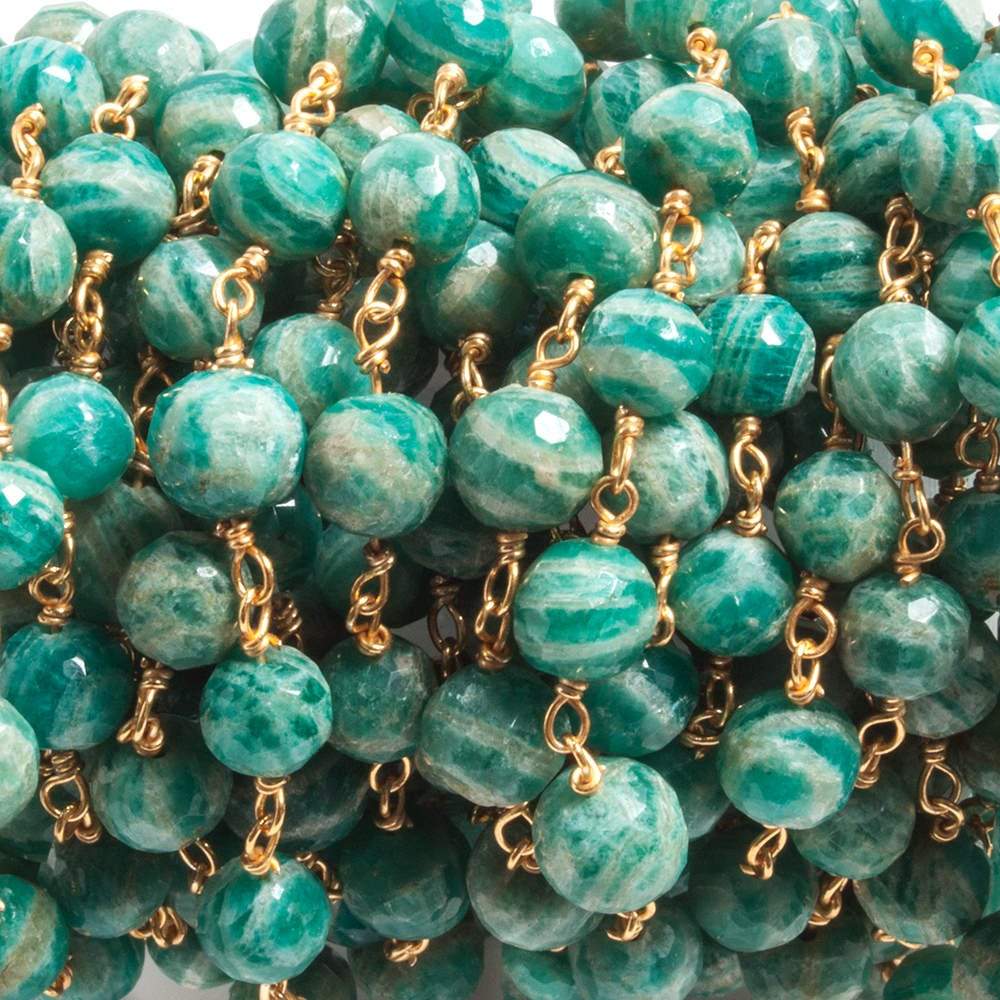6mm Russian Amazonite faceted round Vermeil Chain by the foot 25 beads