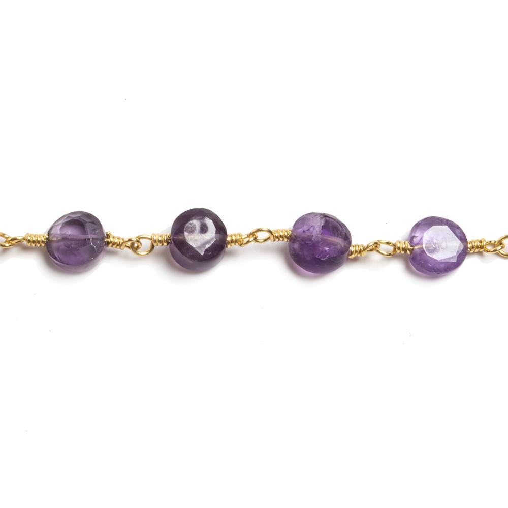6mm Amethyst plain coin Gold plated Chain by the foot 26 pieces