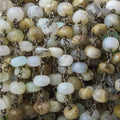 6mm Blue Peruvian Opal Plain Rondelle Black Gold plated Chain by the foot