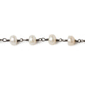 6mm Cream Button Freshwater Pearl Black Gold .925 Chain by the foot 28 beads