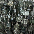 6mm Green Tourmalinated faceted cube .925 Silver Chain by the foot 29 pieces