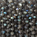 6mm Labradorite faceted rondelle Black Gold Plated Chain by the foot 30 pcs