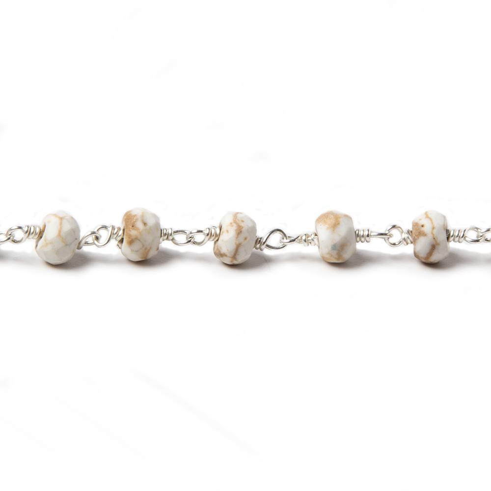 6mm Matte Howlite faceted rondelle Silver plated Chain by the foot 28 pieces