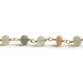 6mm Matte Multi Color Moonstone rondelle Gold plated Chain by the foot with approximately 27 pieces
