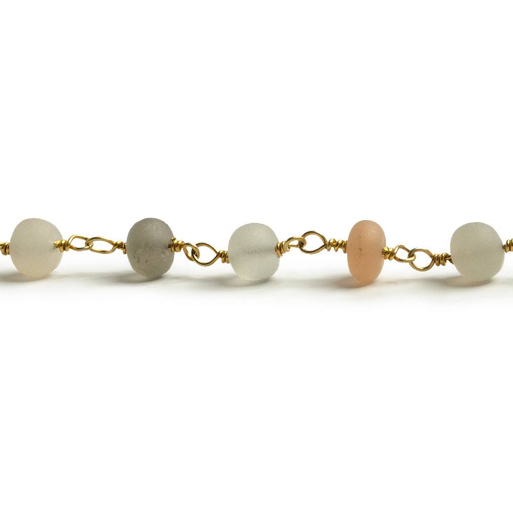 6mm Matte Multi Color Moonstone rondelle Gold plated Chain by the foot with approximately 27 pieces