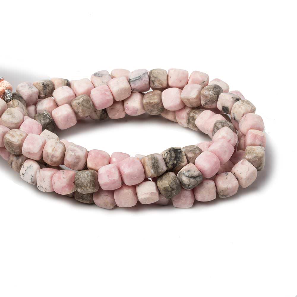 6mm Matte Rhodochrosite plain cube beads 7.5 inch 30 pieces