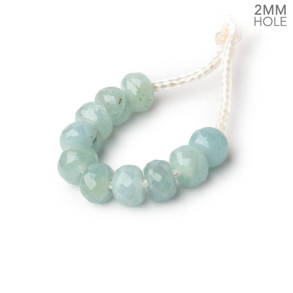 6mm Milky Aquamarine 2mm Large Hole Faceted Rondelles Set of 10 Beads