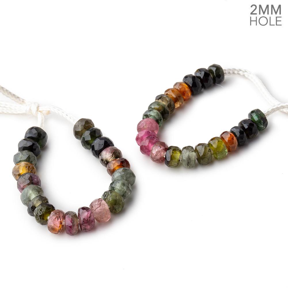 6mm Multi Color Tourmaline 2mm Large Hole Faceted Rondelle Set of 20 Beads