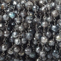6mm Mystic Labradorite faceted round Black Gold plated Chain by the foot 24 pcs