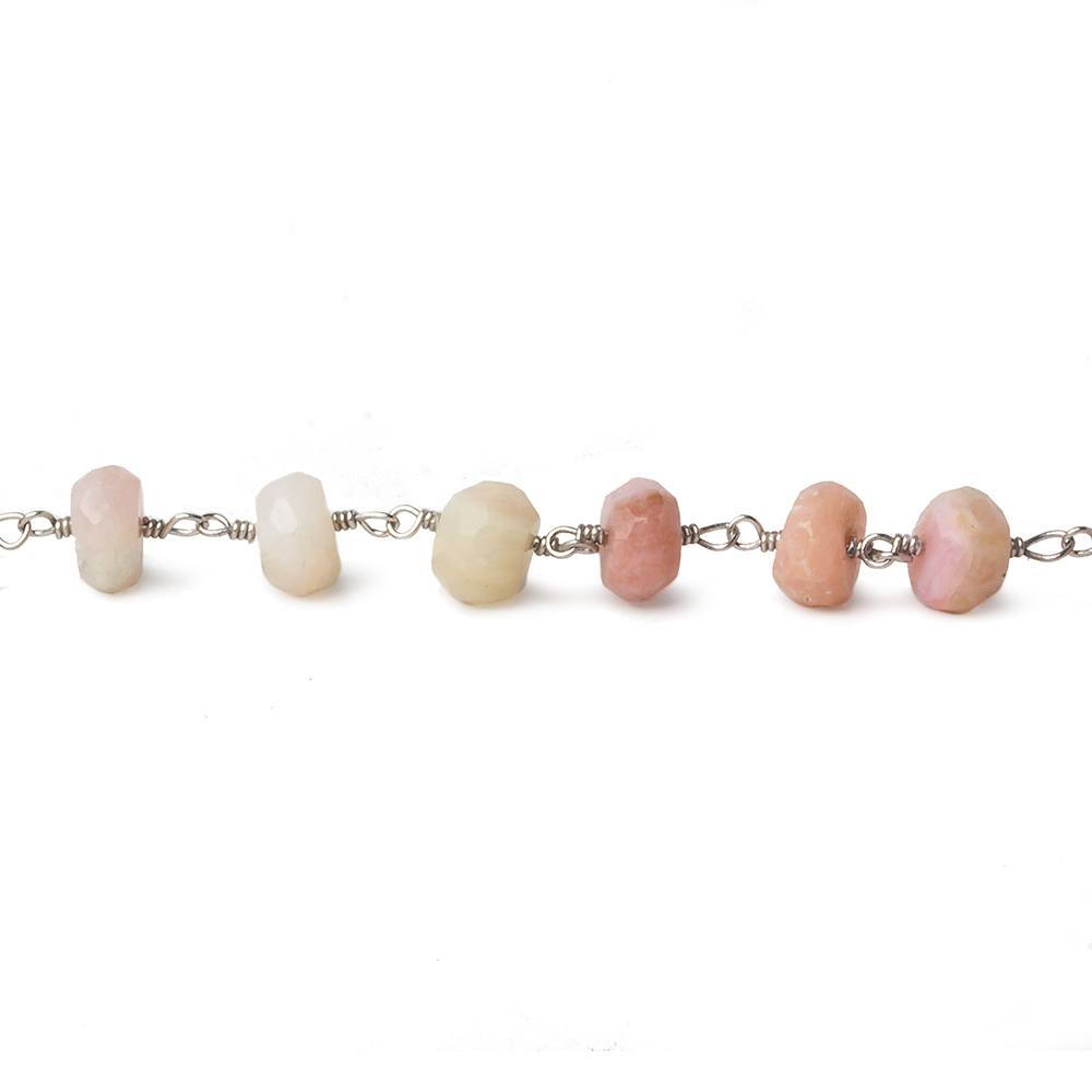 6mm Pink Peruvian Opal faceted rondelle Silver plated Chain by the foot 31 pcs