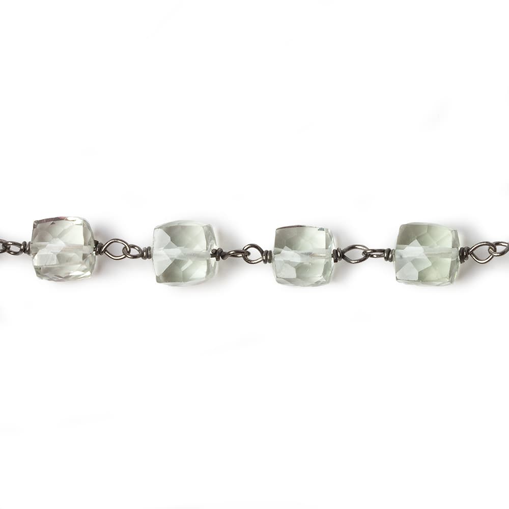 6mm Prasiolite faceted cube Black Gold .925 Silver Chain by the foot 29 pieces