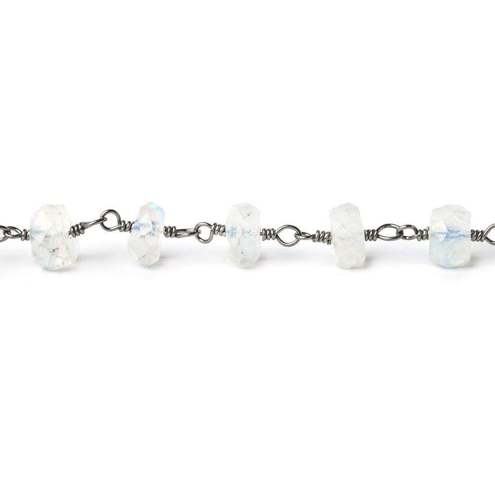 6mm Rainbow Moonstone faceted rondelle Black Gold plated Chain by the foot