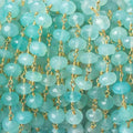 6mm Seafoam Blue Chalcedony faceted rondelle Gold Chain by the foot 33 beads